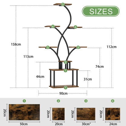 BACEKOLL Pflanzenregal mit Wachstumslicht – 8 Ebenen, 158cm, Schwarz