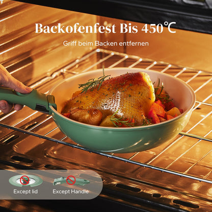 Redchef Keramik Pfannenset mit abnehmbarem Griff, 5-teilig, Induktion