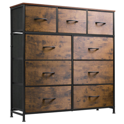 WLIVE Kommode mit 9 Schubladen aus Stoff - Vintagebraun-Schwarz. Vintagebraun-schwarze Stoffkommode mit 9 Schubladen zur Aufbewahrung von Kleidung, Spielzeug.