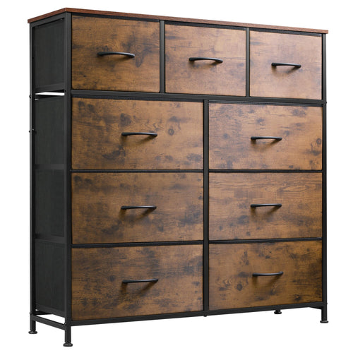 WLIVE Kommode mit 9 Schubladen aus Stoff - Vintagebraun-Schwarz