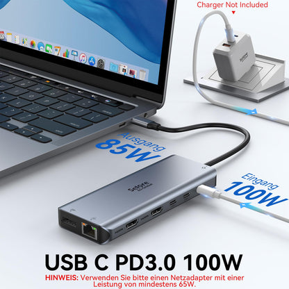 USB C Docking Station Hub 13-in-1 Triple Display 4K 10G