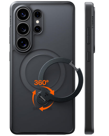 TORRAS Ostand Q3 Spin Hülle für Samsung Galaxy S26 Ultra, Schwarz – matte Rückseite und integrierter Ständerring