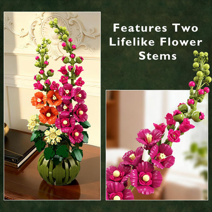 CUBIMANA Botanicals Alcea Rosea Blumen Bauset mit Vase, 974 Teile