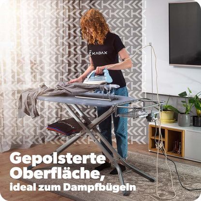KADAX Bügelbrett mit Ärmelbrett, Steckdose – Dunkelblau
