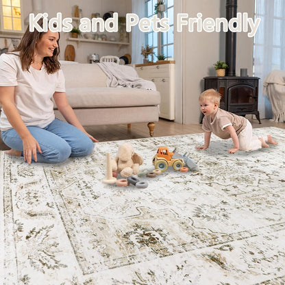 Homcomodar Boho Kurzflor Teppich Wohnzimmer - Beige 160x230cm