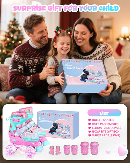 Sportneer Rollschuhe Kinder verstellbar, LED-Rollen + Protektoren-Set