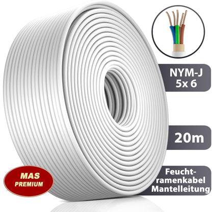 MAS Premium Feuchtraumkabel NYM-J Mantelleitung - 5x6 mm², 20m