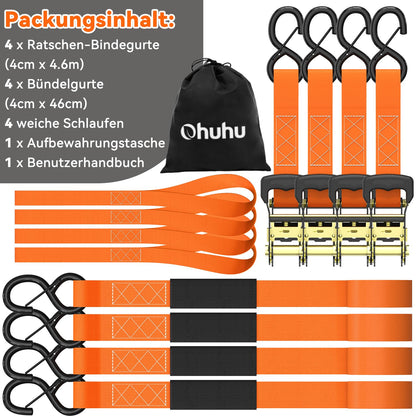 Ohuhu Spanngurte mit Ratsche 4er Set Schwerlast 4,6 m orange