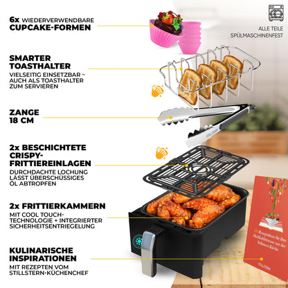 Stillstern Heissluftfritteuse 2 Kammern 8L Dual Zone Airfryer XXL