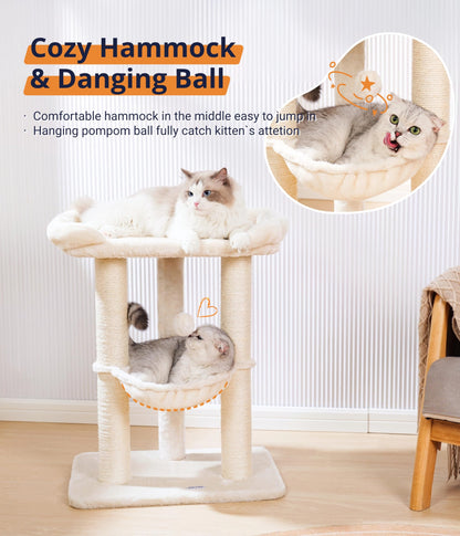 Happi N Pets Kratzbaum 71 cm, Sisal-Kratzstamm mit Hängematte, beige