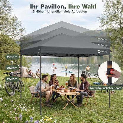 Sekey Faltpavillon 3x3 m One-Touch, wasserdicht, Grau