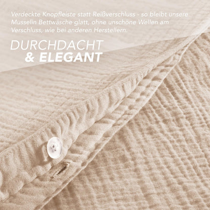 Pure Label Musselin Bettwäsche 135x200 cm + Kissenbezug 80x80 cm beige