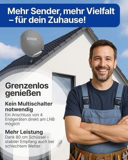 SCHWAIGER 80cm Stahl Offset Satellitenschüssel - Anthrazit Komplettset