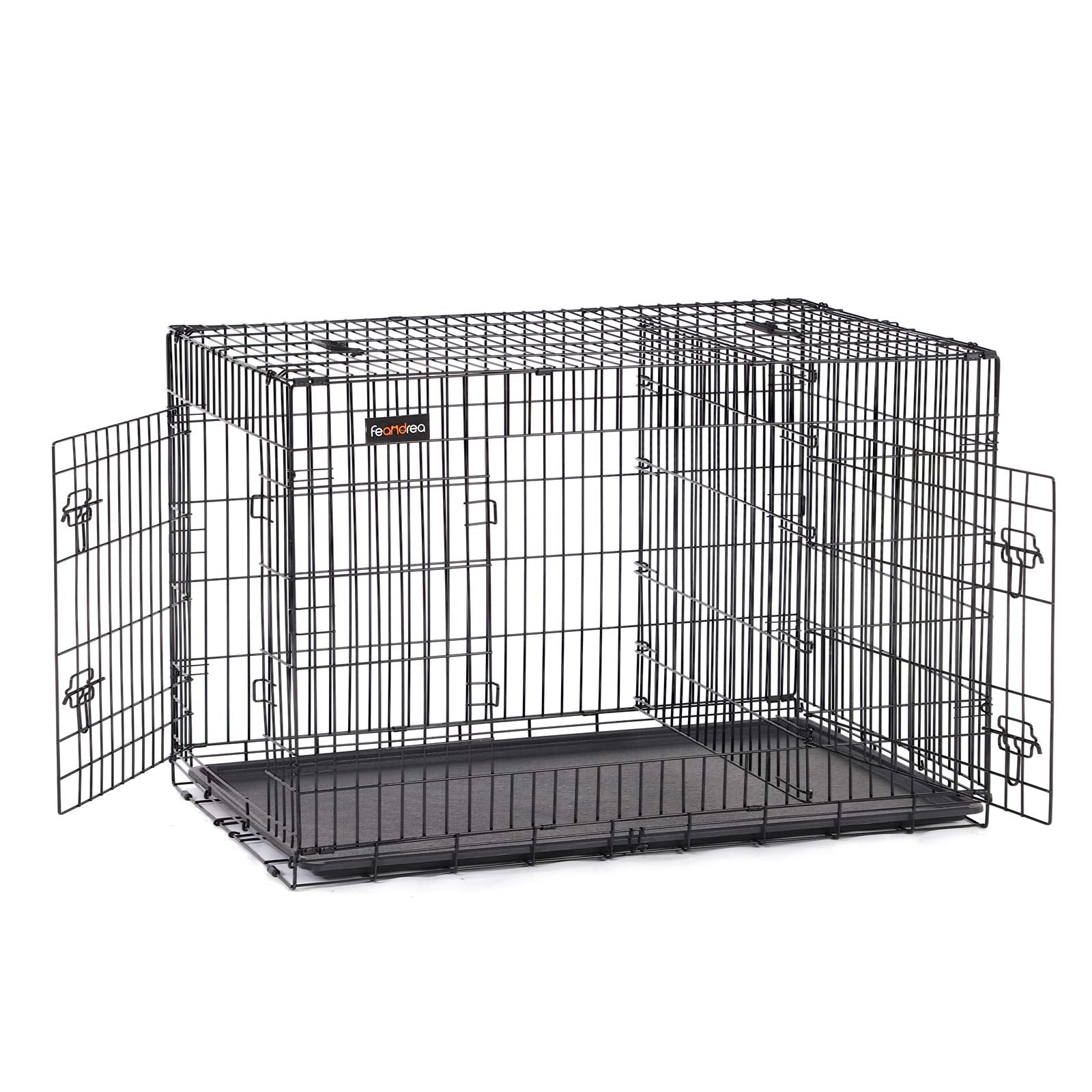 Feandrea PPD48BK Hundekäfig klappbar 122x75cm schwarz, rechteckiger Drahtkäfig, klappbar. Bietet Hunden sicheren Rückzugsort & Transport.