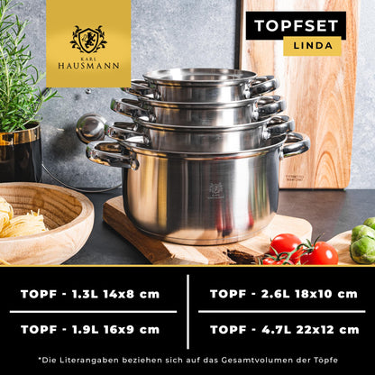 KARL HAUSMANN LINDA Topfset Edelstahl 4-teilig mit Glasdeckel
