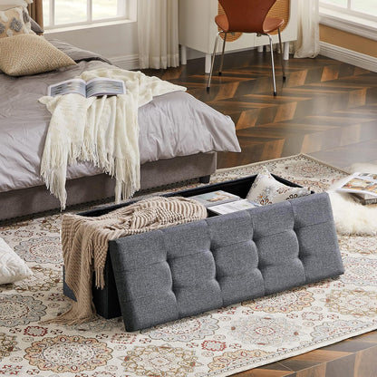 Zedelmaier Sitzbank mit Stauraum, faltbar, Leinen, Grau, 114x38x38 cm