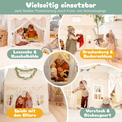 GANZKIND® Kinder Spielhaus Indoor – 2 Eingänge, 5 Fenster
