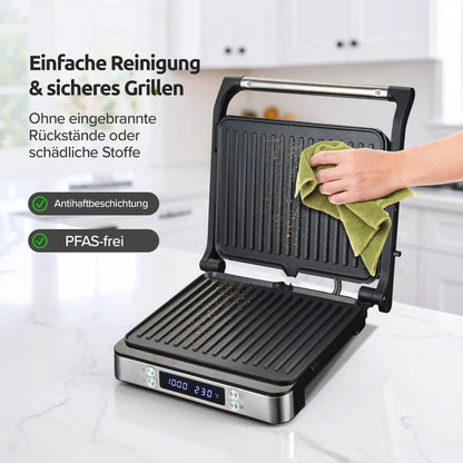 Olvy Sandwichmaker XXL, 3-in-1 Kontaktgrill mit Antihaftplatten