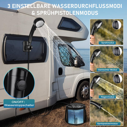 Spopal Campingdusche Set, 20L Falteimer, 6000 mAh Akku, 2m Schlauch