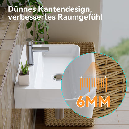 HOROW Rechteck Hängewaschbecken Keramik - Weiss 46x30cm ohne Überlauf