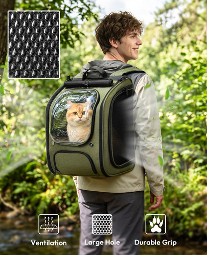 pecute Katzenrucksack Bubble, faltbar, mit Netzfenster, dunkelgrün