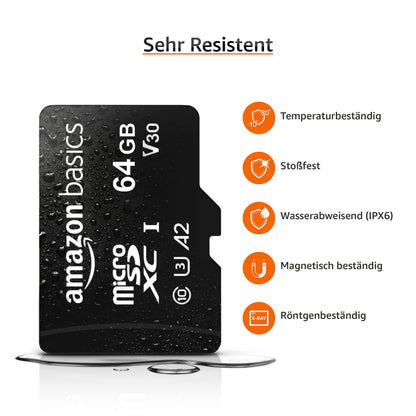 Amazon Basics microSDXC Speicherkarte 64 GB U3 A2 + Adapter, 2er-Pack