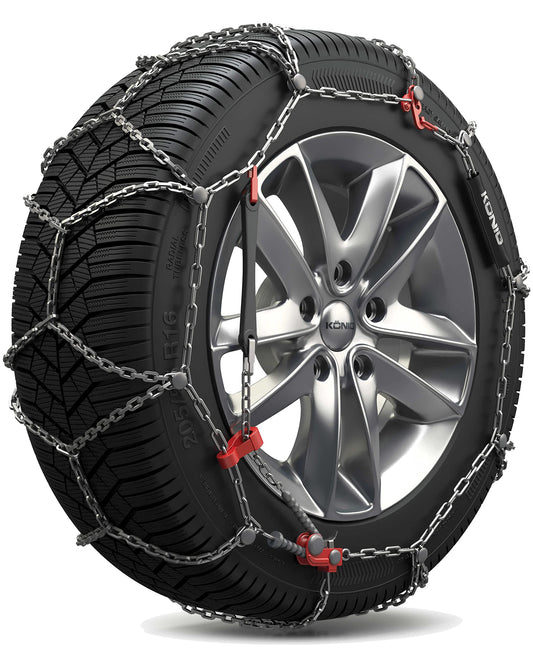 KÖNIG CD-9 104 Schneeketten – Für Personenwagen & SUV. Silberne Metallketten verbessern die Traktion auf Schnee und Eis.