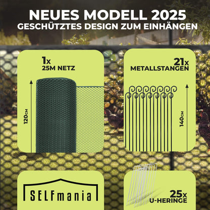 SELFmania Hühnerzaun 25 m, 120 cm hoch, grün, inkl. 21 Stäbe
