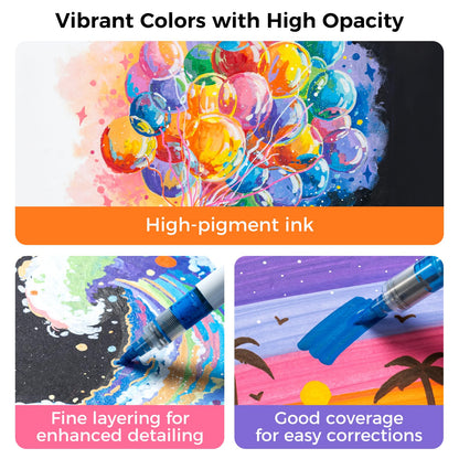 Ohuhu Acrylstifte Set 48 Farben, wasserfest, Pinselspitze 1-5 mm