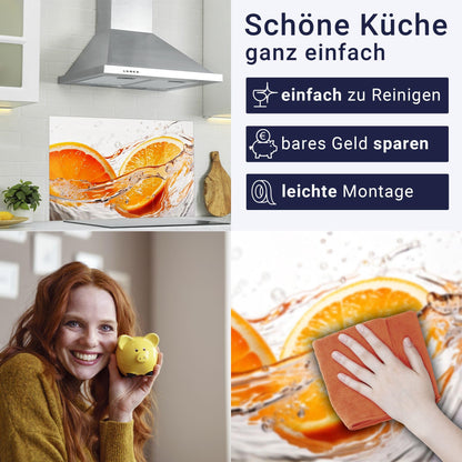 timalo Küchenrückwand Acryl Glas – Orangen im Wasser 80x60cm