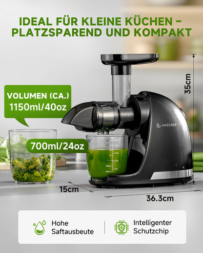 AMZCHEF Slow Juicer Saftpresse für Gemüse Obst - Mattschwarz