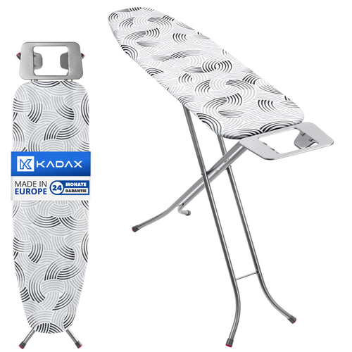 KADAX Bügelbrett klappbar mit Bügeleisenablage, 114 x 34 cm, Grau, Metallgitter-Bügelfläche