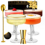 Vemacity Martini Gläser Set mit Goldrand, geripptes Glas, 300 ml – vier Stielgläser für Cocktails