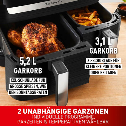 Tefal Dual Easy Fry Heissluftfritteuse Doppelkammer - Schwarz EY9018