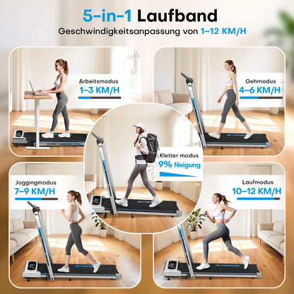 FOUSAE 5 in 1 Walking Pad Klapp-Laufband – 12km/h, 9% Steigung