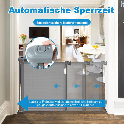 “Treppenschutzgitter Ausziehbare für Babys,0-140 cm,83 cm Hoch Baby Absperrgitter Treppenschutzrollo,Einhändig Bedienbar,Geeignet für Treppen/Türen/Innen & Außen türschutzgitter (140cm/grau)