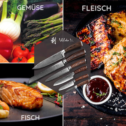 Wakoli EDIB Damastmesser-Set 6-teilig Kochmesser
