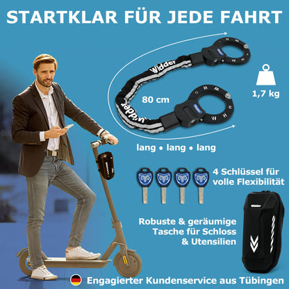 WIDDER Sicheres Handschellenschloss E-Scooter & Fahrrad 80cm 8mm Stahl