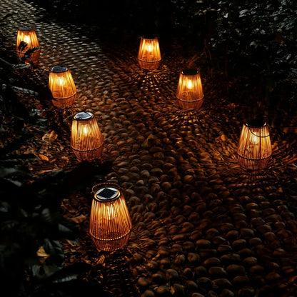 KagoLing Solarlaterne 2er-Set, handgeflochtene Rattan-Solarlampe