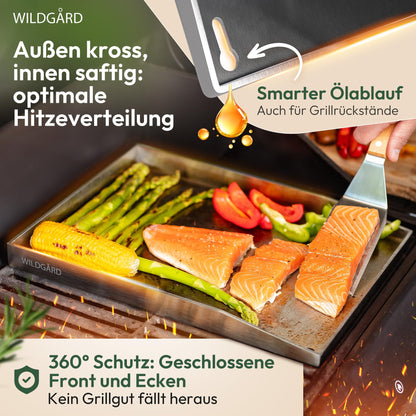 WILDGÅRD Plancha Grillplatte aus Edelstahl, 35 x 25 cm mit Zubehör
