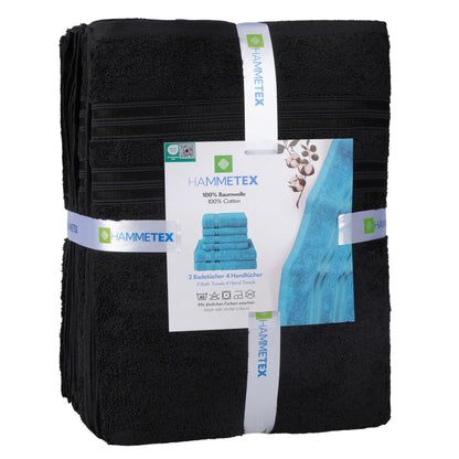 Hammetex Handtuch Set 6-teilig, 100% Baumwolle Frottier, Schwarz