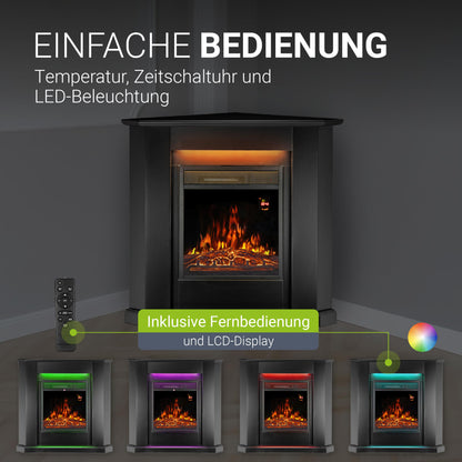 Juskys Elektrokamin 2000W Eckkamin Schwarz mit Heizung