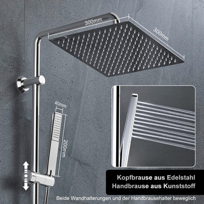 Görbach Regenduschset Edelstahl Chrom – Eckig 30x30cm ohne Armatur