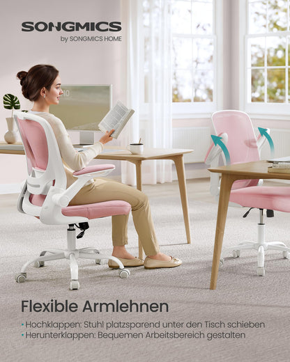 SONGMICS Bürostuhl ergonomisch, Drehstuhl mit Mesh, pastellrosa