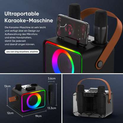 Wowstar Karaoke Maschine mit 2 Mikrofonen, Bluetooth Lautsprecher
