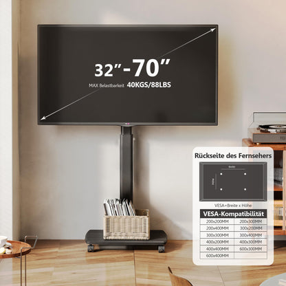 FITUEYES TV-Bodenständer rollbar, schwenkbar, 32–70 Zoll, bis 40 kg