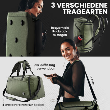 BeMaxx Sporttasche GR3 mit Rucksackfunktion, Schuhfach, 40 L, Grün
