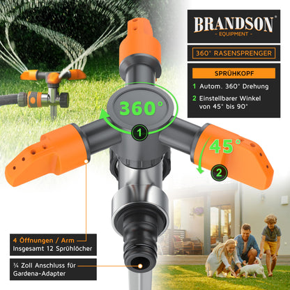 Brandson 4x Rasensprinkler 3-Fach – 360° Rasensprenger mit Erdspiess