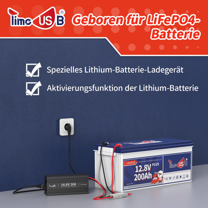 Timeusb LiFePO4 Ladegerät – 14.6V 20A für 12V LiFePO4 Akkus