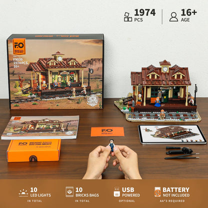 FUNWHOLE Western Station Klemmbausteine Set - mit LED, 1974 Teile